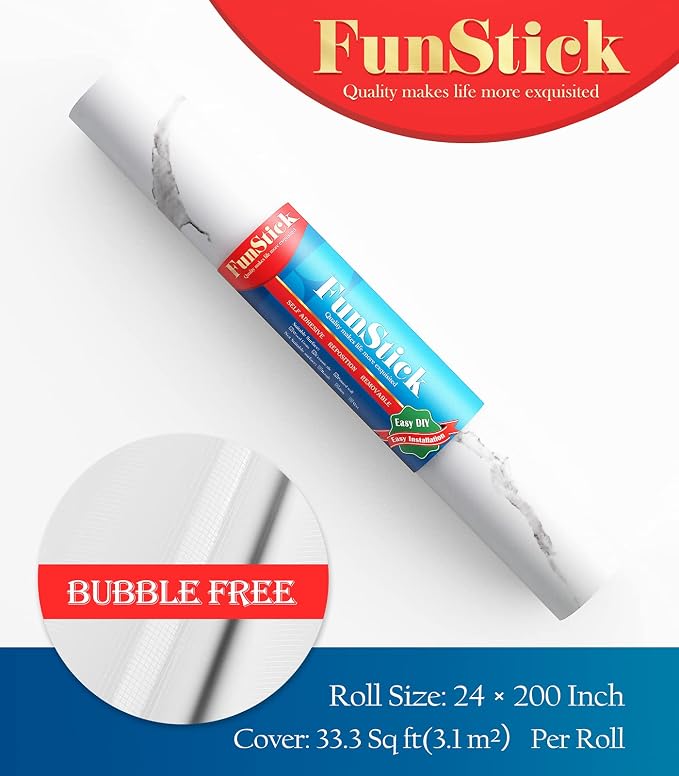 FunStick 24" x 200" Matte Peel and Stick Countertops White Marble Contact Paper - Image 7