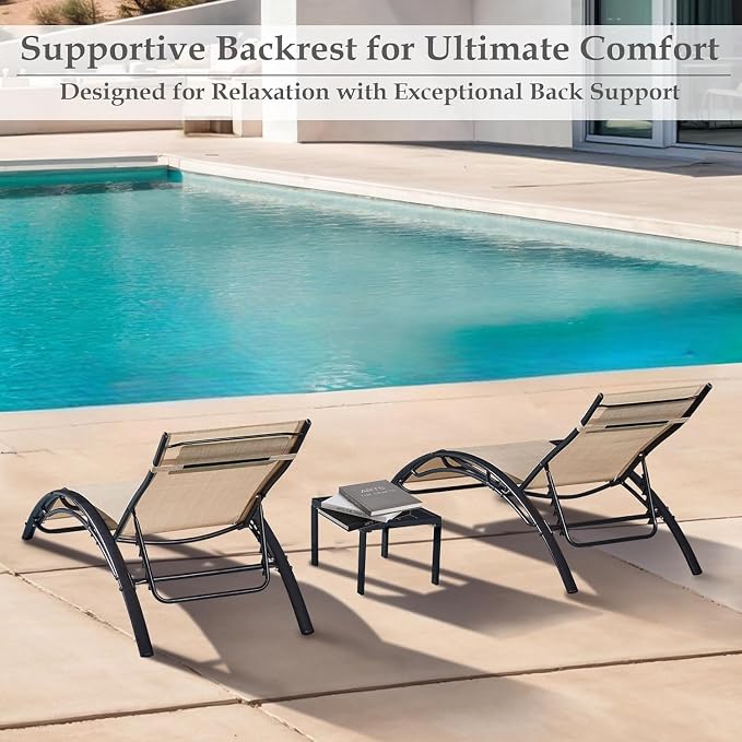 EROMMY Outdoor Chaise Lounge Set of 3, Reclining Patio Chairs - Image 3