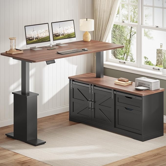 SEDETA Farmhouse L Shaped Standing Desk, 55 inch Height Adjustable Corner Desk - Image 3