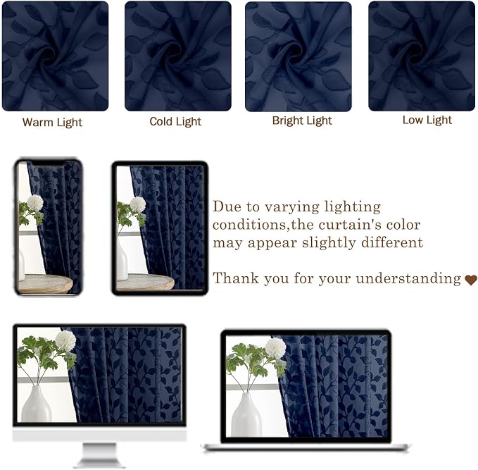 Chyhomenyc Navy Blue Short Curtains 45 Inch Length 2 Panels, Light Filtering - Image 8