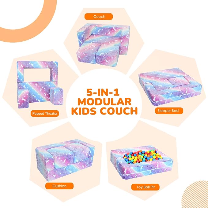 MeMoreCool Glow in the Dark Kids Couch – Modular Fold-Out Toddler Sofa | - Image 4
