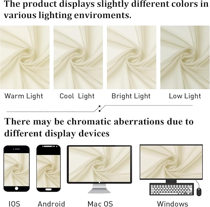 Lecloud Cream Sheer Curtains 48 Inch Length 2 Pcs, Rod Pocket Light Filtering - Image 6