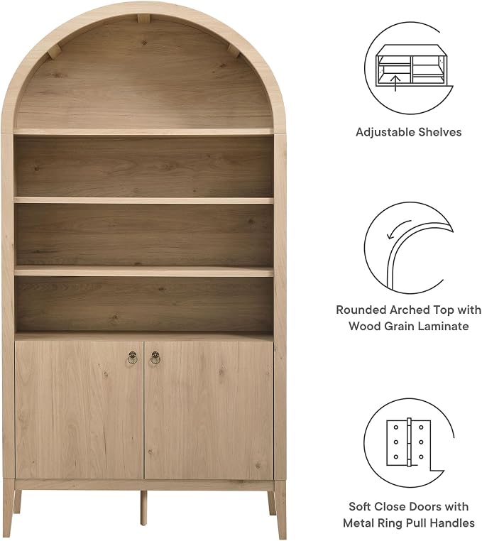 Modway Nolan Tall Arched Storage Display Cabinet in Light Oak - Image 4