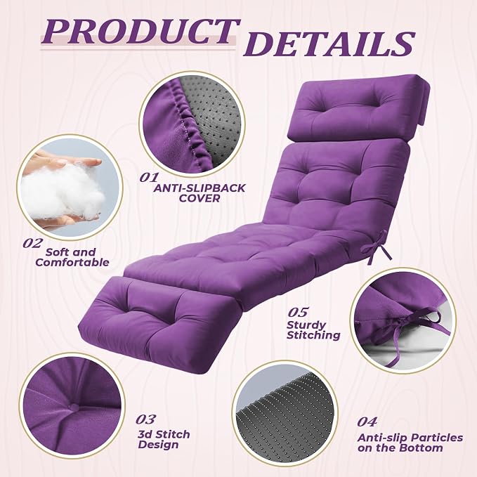 Chaise Lounge Cushion Outdoor, Waterproof Thick Patio Lounge Chair Cushion - Image 4
