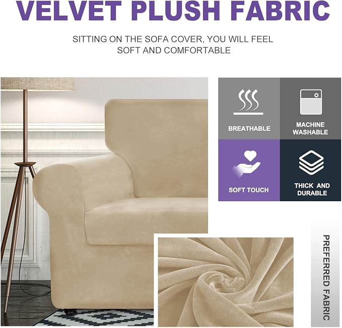 ZNSAYOTX Oversized Velvet 3 Piece Couch Cover - Image 3