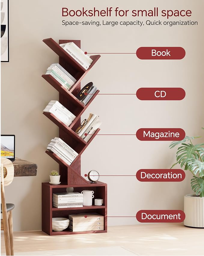 SUNMORY 6 Tier Tree Bookshelf, Tall Bookcase - Image 4
