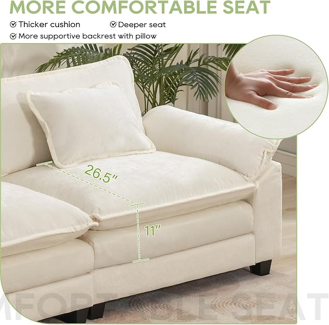 Oprisen 120" Modular Sectional Sofa, Comfy Cloud Couch Sectional Sofa, Chenille - Image 4