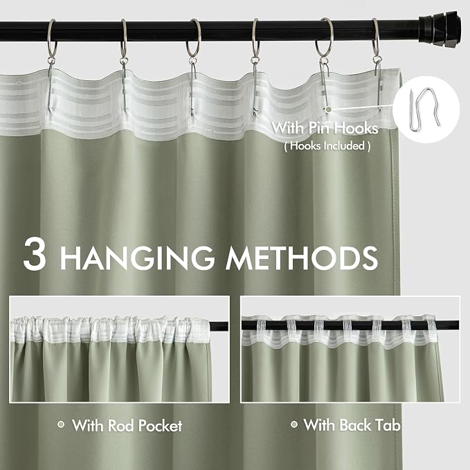 MIULEE Back Tab Sage Green Curtains 84 Inch Length 2 Panels Set - Image 3