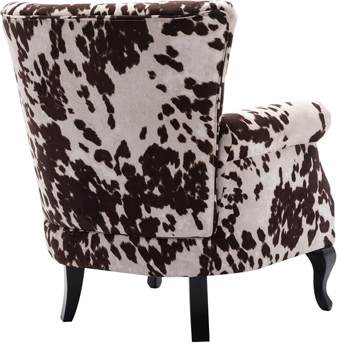 Mid Century Modern Accent Chair Upholstered Armchair Comfy Cowhide-Print Fabric - Image 8