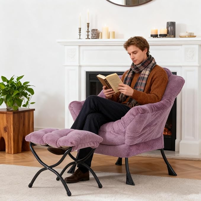 Welnow Lazy Chair with Ottoman, Modern Accent Chair with Armrests and a Side - Image 8