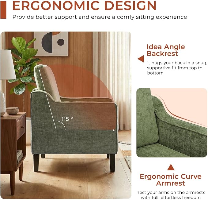TLSUNNY Mid-Century Accent Chair, Modern Upholstered Chenille Armchair & Padded - Image 4