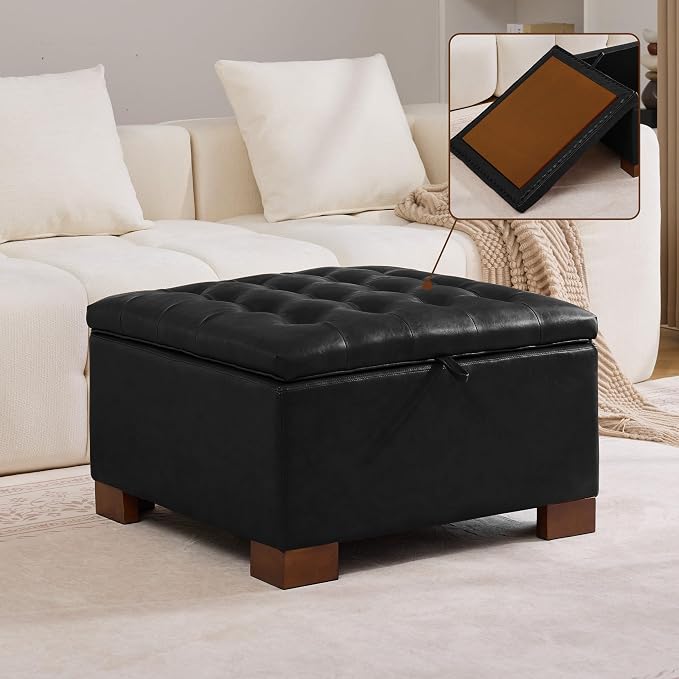 WUTUTUEE 30" Faux Leather Square Storage Ottoman by WUTUTUEE