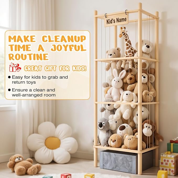 Stuffed Animal Storage with Toys Tray, 57In Large Wooden Stuffy Plushies - Image 7