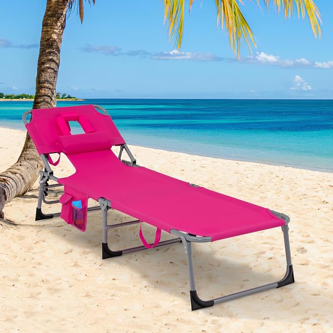 Goplus Tanning Chair, Folding Adjustable Patio Lounge Chair - Image 2