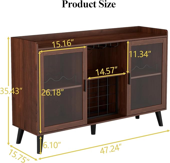 Loomie Wine Bar Cabinet with LED Light, Home Coffee Cabinet with Wine Rack and - Image 2