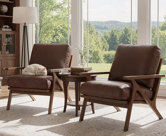 HNY Mid Century Arm Chairs Set of 2, Retro Accent Armchair - Image 3