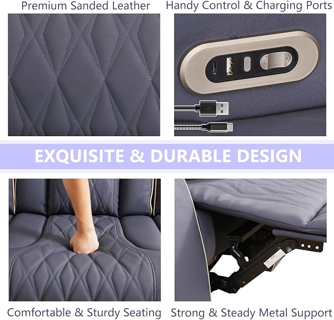 Power Reclining Sofa Set, Living Room Furniture Sets, Leather Recliner Loveseat - Image 5