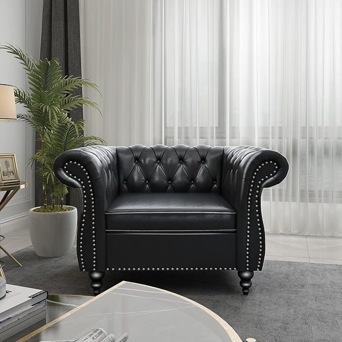 Living Room Chair, Modern Leather Chesterfield Sofa Chair, Mid Century Single by RUSTYER
