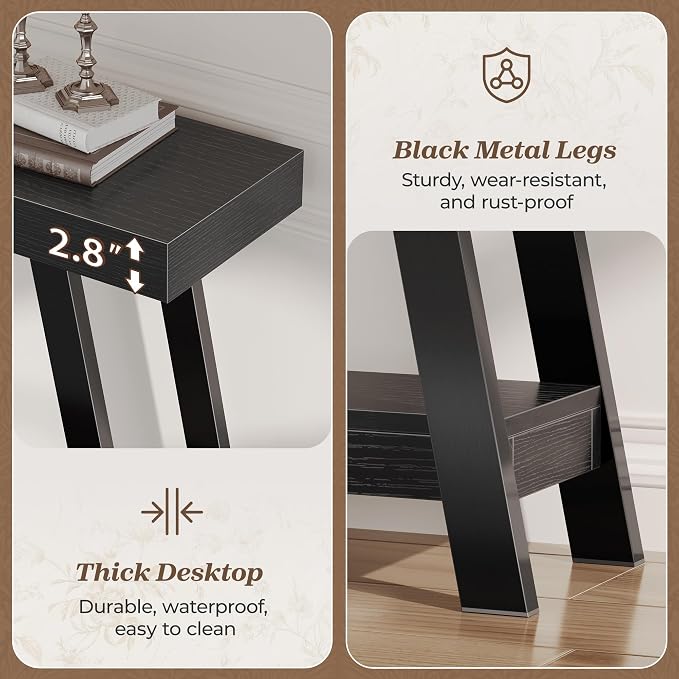 Huuger Console Table with Charging Station, USB-C Port, 2 Tiers Entryway Table - Image 7