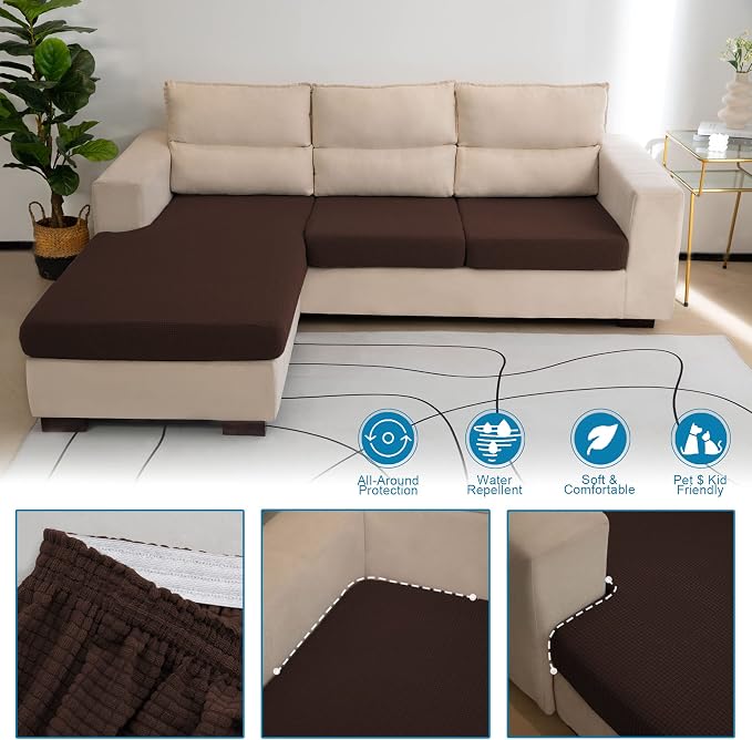 Water Repellent L Shaped Couch Covers 3 Pieces Sofa Seat Cushion Slipcovers - Image 2