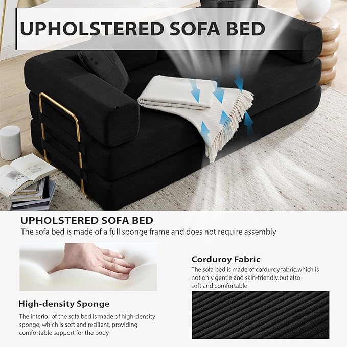 4-in-1 Folding Convertible Sofa Bed, 78 Inch Boneless Couch - Image 5