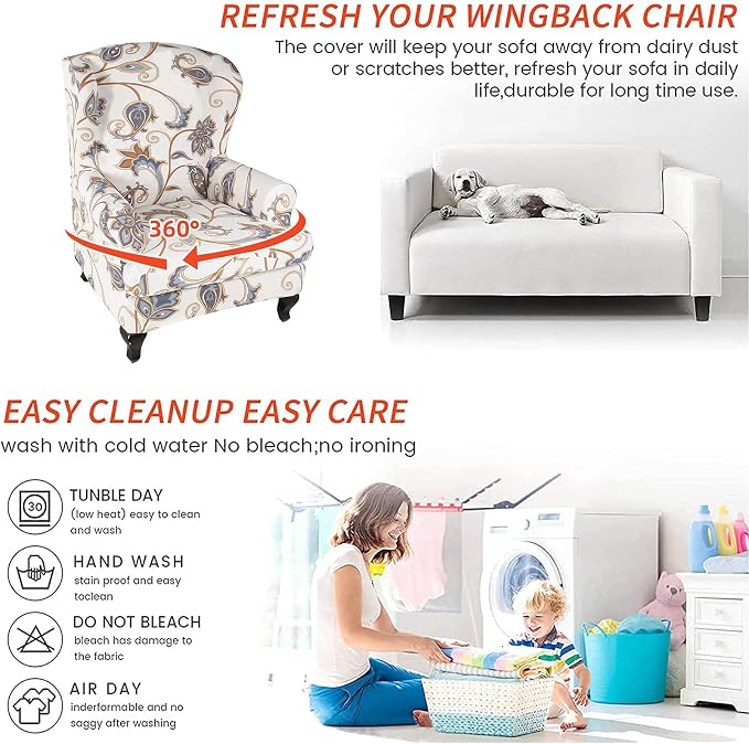 KRFOONN Wingback Chair Cover Slipcovers 2 Piece Stretch Wing Chair Covers - Image 7