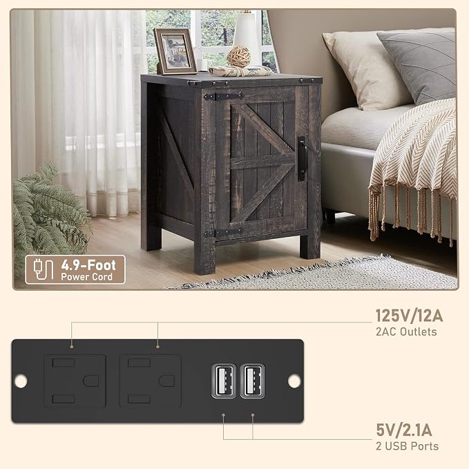 OKD Farmhouse Nightstand Set of 2, 18 Inch Rustic End Table - Image 4