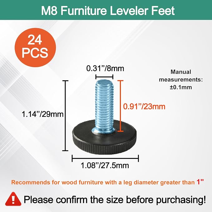 WAFJAMF 24 PCS M8 Thread Adjustable Furniture Levelers Screw in Threaded - Image 2