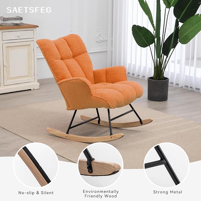 SAETSFEG Rocking Chair Nursery Teddy Upholstered Glider Rocker Rocking Accent - Image 4