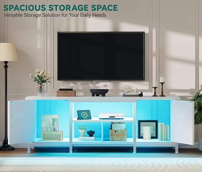 YITAHOME TV Stand with LED Lights & Charging Station, Farmhouse Entertainment - Image 4