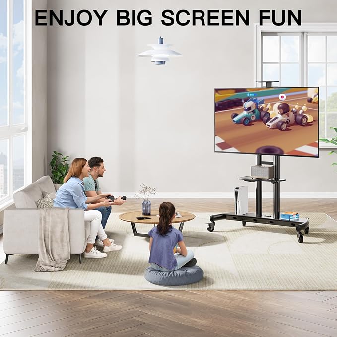 PERLESMITH Mobile TV Stand for 55-90 Inch Flat/Curved Screen TV Max VESA - Image 7