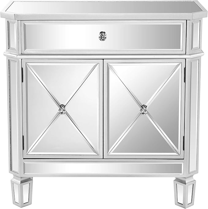 VINGLI Mirrored Cabinet, Mirrored Nightstand, Mirrored Dresser Accent Chest - Image 6