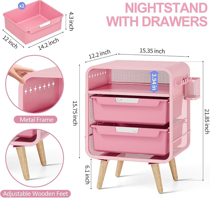 SYKIARIOL Pink Nightstand, Cute End Table - Image 3