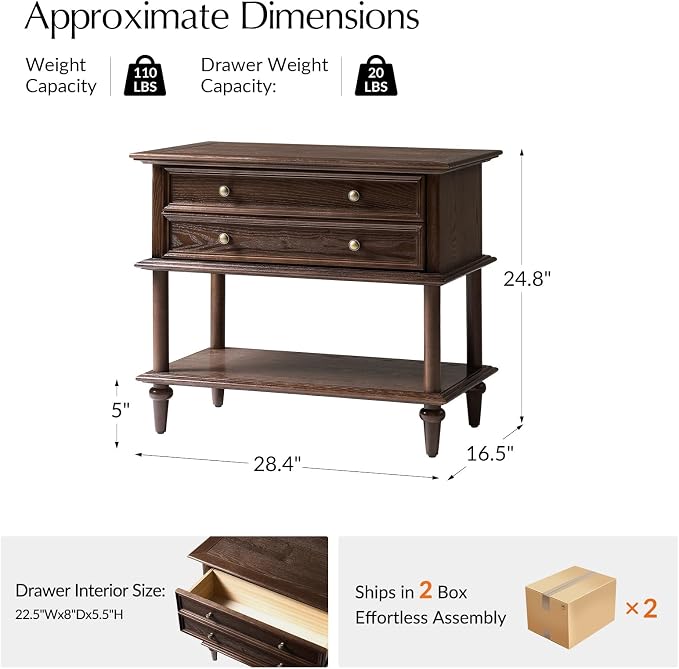 HULALA HOME Farmhouse Nightstand Set of 2 - Image 2