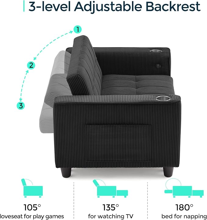 LINSY Sleeper Sofa Bed, Small 3 in 1 Convertible Loveseat Sleeper Couch - Image 3