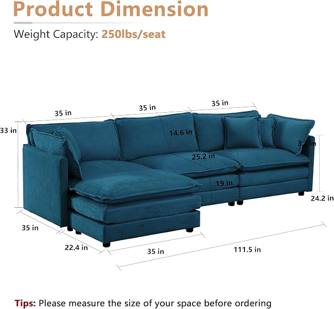 mikibama Modular Sectional Sofa, 111.5 Inch L Shaped Couch Set - Image 2