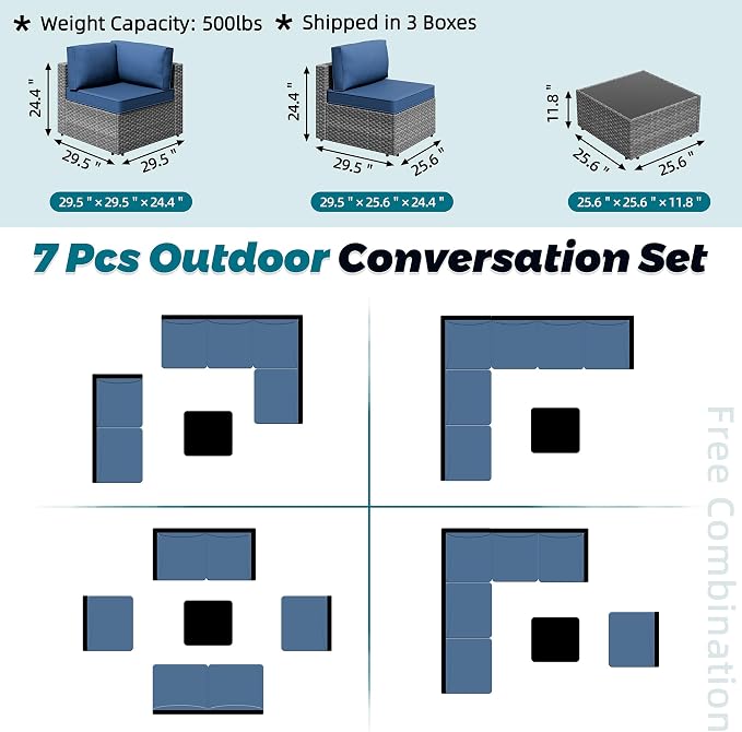 SUNLEI 7pcs Patio Conversation Sets Outdoor Furniture Sets, High Back - Image 5