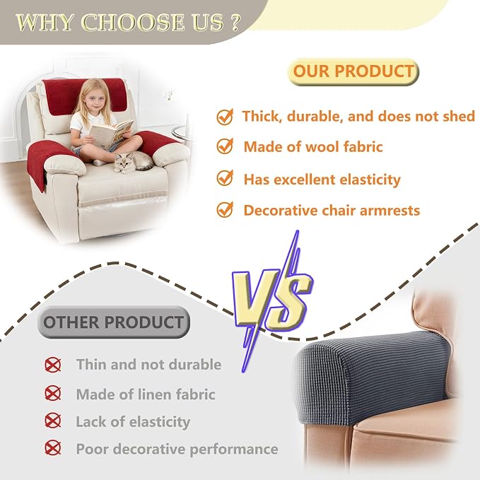 Armrest Covers - Arm Chair Covers Set of 3 Recliner Chair Covers, - Image 5