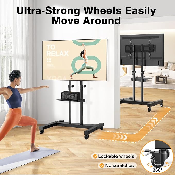 TAVR Furniture Mobile TV Stand Rolling TV Cart Floor Stand - Image 3