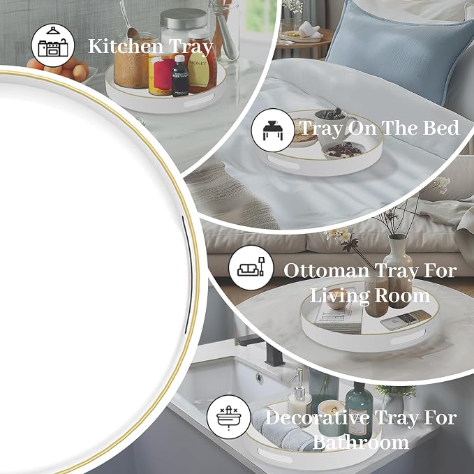 MAONAME White Decorative Tray for Coffee Table, Modern Round Serving Tray - Image 7