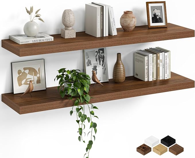 Fun Memories Floating Shelves for Wall, 40 Inch Long Set of 2 Rustic Wood Wall by FunMemories