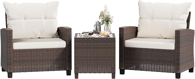 Shintenchi 3 Pieces Patio Furniture Set, PE Rattan Wicker 3 Pcs Patio Set by Shintenchi%7CFurnitureMadeforRealLife