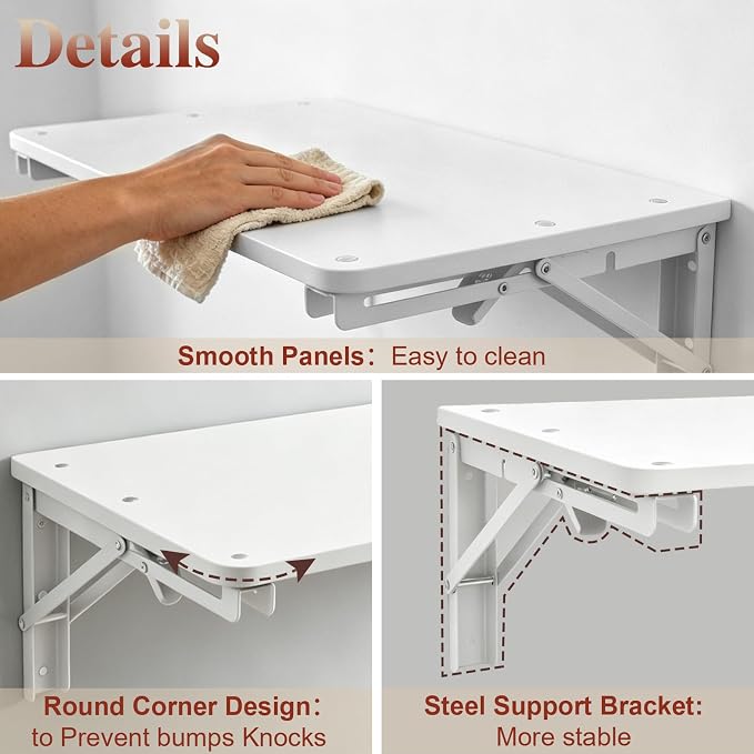 Folding Shelf Wall Mounted for Small Space, Home Office Floating Fold Down Desk - Image 4