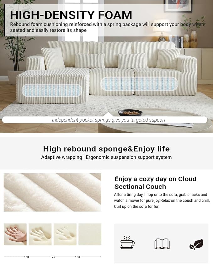 110" Cloud Sectional Couch, Modular Sectional Sofa - Image 4