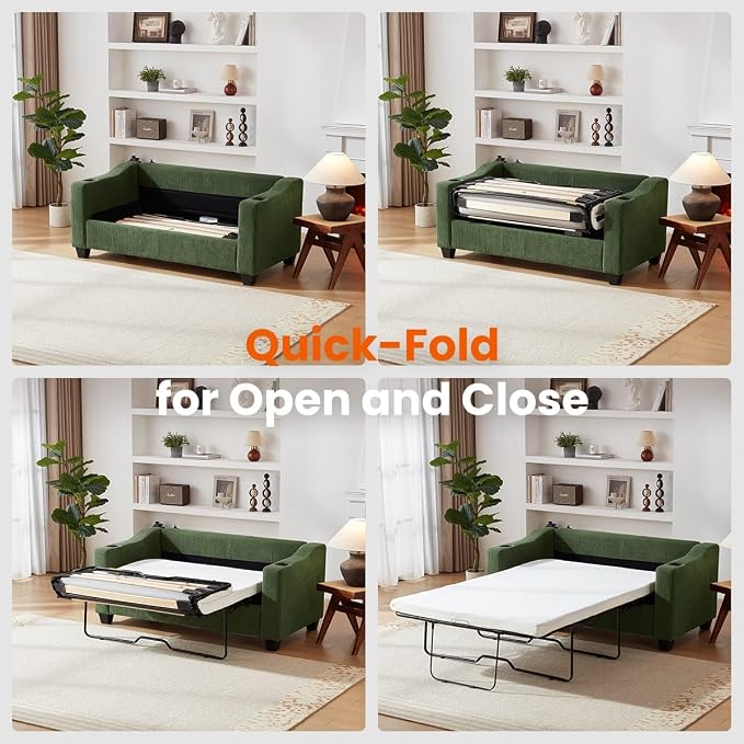 Full Size Pull Out Sleeper Sofa Bed, 2-in-1 Convertible Corduroy Pull Out Couch - Image 7