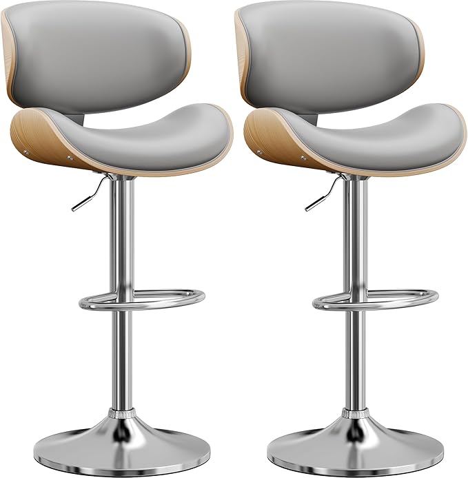 YaFiti Bar Stools Set of 2, Bentwood Adjustable Height Swivel Bar Stools by YaFiti