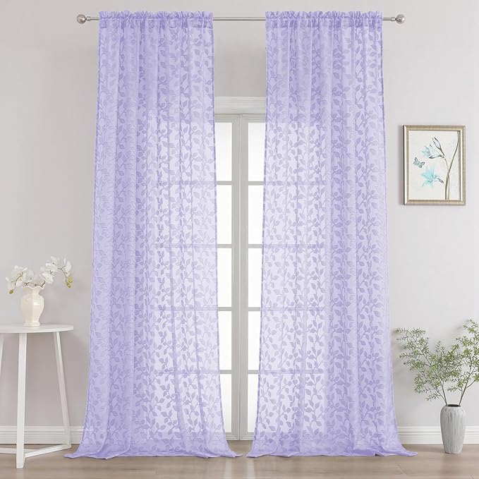 Chyhomenyc Extra Long Light Purple Sheer Curtains 108 Inch Length 2 Panels Set by Chyhomenyc