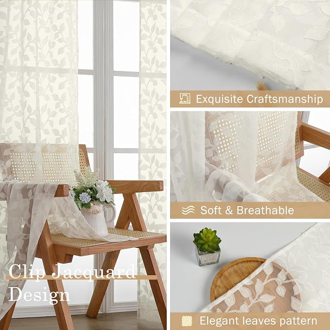 Chyhomenyc Ivory Sheer Curtains 54 Inch Length - Image 7
