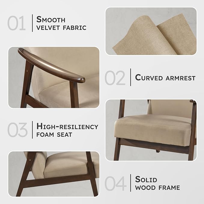 Lexicon Mid Century Modern Chair Velvet Accent Chair - Image 3
