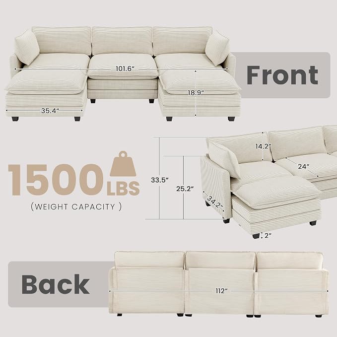 112'' Sectional Modular Cloud Couch, Oversized 5 Seat Couches U Shaped Sofa - Image 2